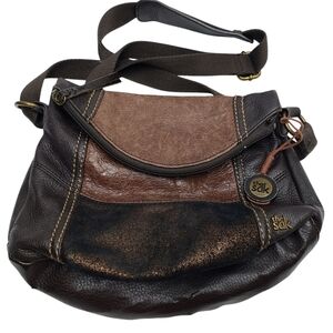 The Sak Deena Leather Crossbody Hobo Bag Foldover Multi Texture Shimmer